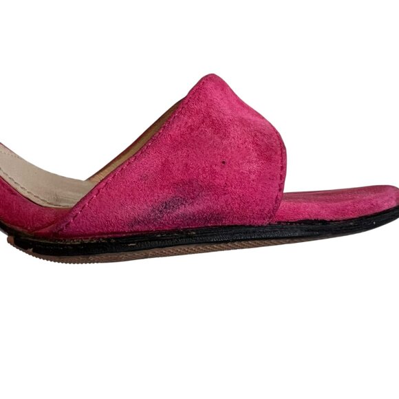 Prada high heel sandals pink suede 37.5 square toe ankle strap - Picture 11 of 15